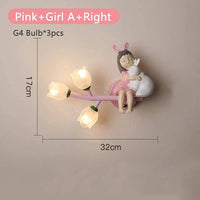 Applique murale LED G4 Lapin Fleur pour Enfants - Modèle Fille | Marco Lucetti Fille rose à droite / 3 Température de couleur