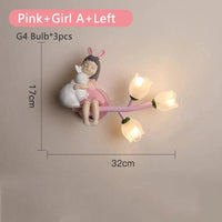 Applique murale LED G4 Lapin Fleur pour Enfants - Modèle Fille | Marco Lucetti Fille rose A gauche / 3 Température de couleur