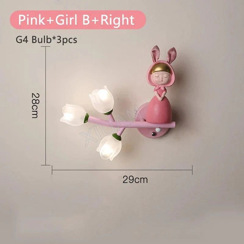 Applique murale LED G4 Lapin Fleur pour Enfants - Modèle Fille | Marco Lucetti Fille rose B à droite / 3 Température de couleur