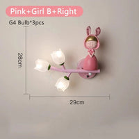 Applique murale LED G4 Lapin Fleur pour Enfants - Modèle Fille | Marco Lucetti Fille rose B à droite / 3 Température de couleur