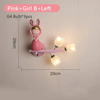 Applique murale LED G4 Lapin Fleur pour Enfants - Modèle Fille | Marco Lucetti Fille rose B gauche / 3 Température de couleur
