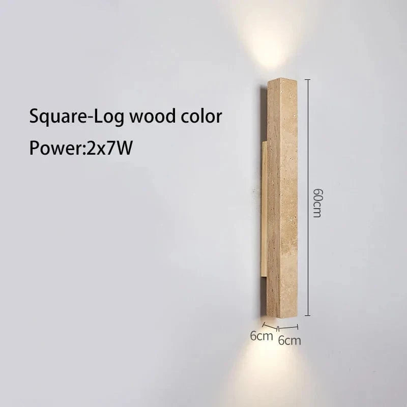 Applique murale LED longue en pierre naturelle | Marco Lucetti Bûche de bois carrée 60cm