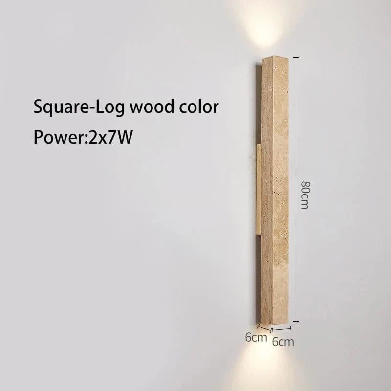 Applique murale LED longue en pierre naturelle | Marco Lucetti Bûche de bois carrée 80cm