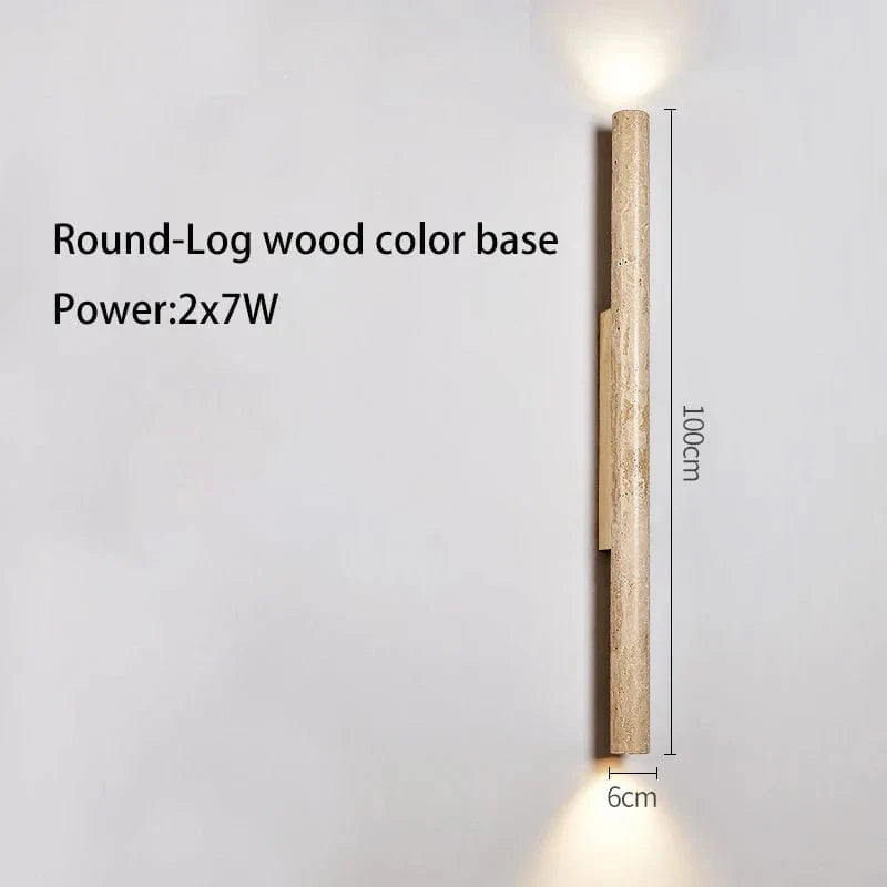 Applique murale LED longue en pierre naturelle | Marco Lucetti Bûche de bois ronde 100cm