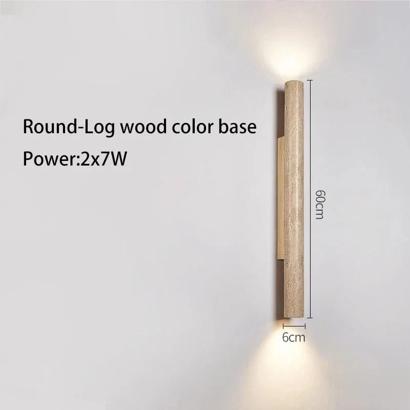 Applique murale LED longue en pierre naturelle | Marco Lucetti Bûche de bois ronde 60cm