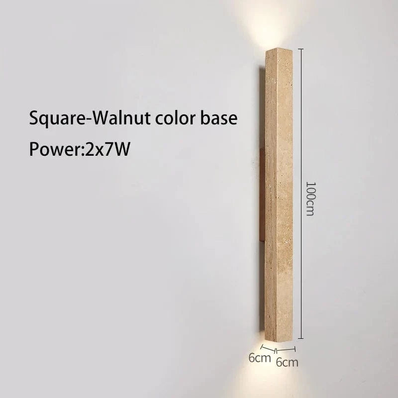 Applique murale LED longue en pierre naturelle | Marco Lucetti Carré noyer 100cm