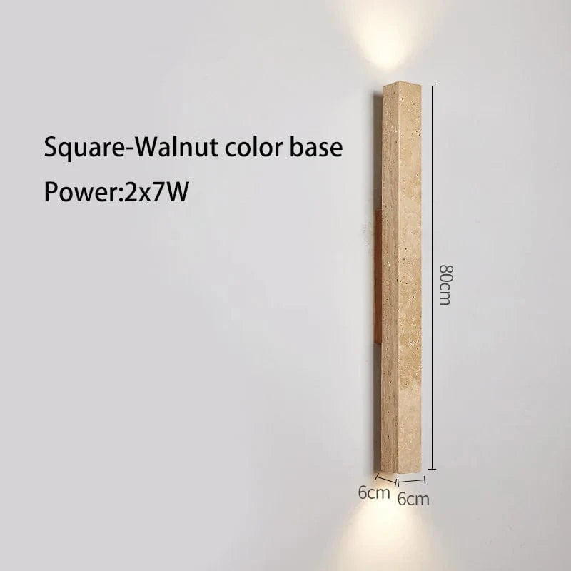 Applique murale LED longue en pierre naturelle | Marco Lucetti Carré noyer 80cm