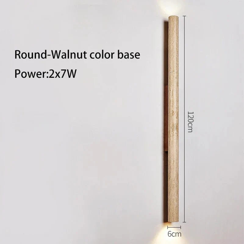 Applique murale LED longue en pierre naturelle | Marco Lucetti Rond noyer 120cm