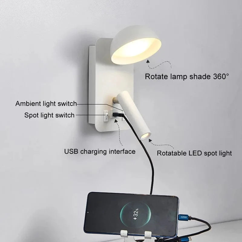 Applique Murale LED Luminaire Smart avec Interrupteur et Interface USB - Éclairage Artistique | Marco Lucetti