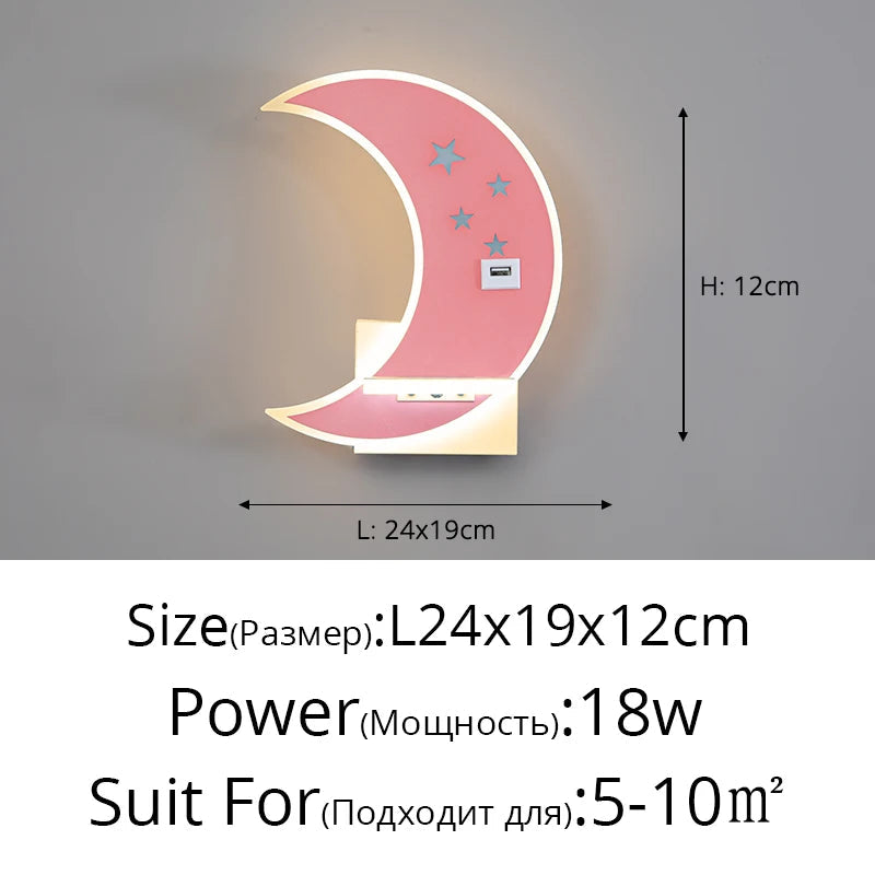 Applique murale LED Lune - Élégance moderne et minimaliste avec chargeur USB