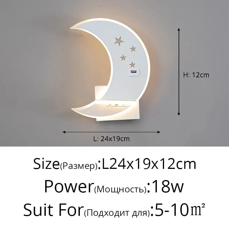 Applique murale LED Lune - Élégance moderne et minimaliste avec chargeur USB | Marco Lucetti Blanc droit L24x19cm / Blanc froid (5 500-7 000 K).