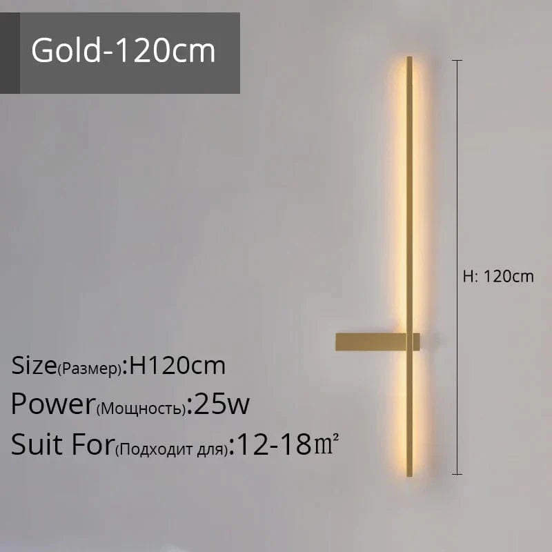 Applique murale LED Minimaliste en Aluminium - Éclairage Intérieur | Marco Lucetti Droite Or 120cm / Trois couleurs