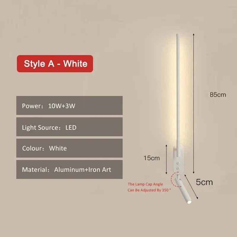 Applique Murale LED Minimaliste Nordique avec Interrupteur pour Lecture | Marco Lucetti Style A blanc / Blanc chaud (3000K) / 13W