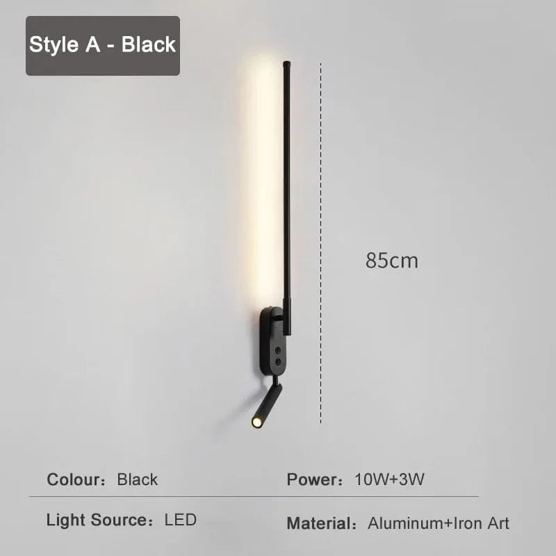 Applique Murale LED Minimaliste Nordique avec Interrupteur pour Lecture | Marco Lucetti Style A noir / Blanc chaud (3000K) / 13W