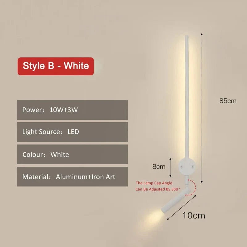 Applique Murale LED Minimaliste Nordique avec Interrupteur pour Lecture | Marco Lucetti Style B blanc / Blanc chaud (3000K) / 13W