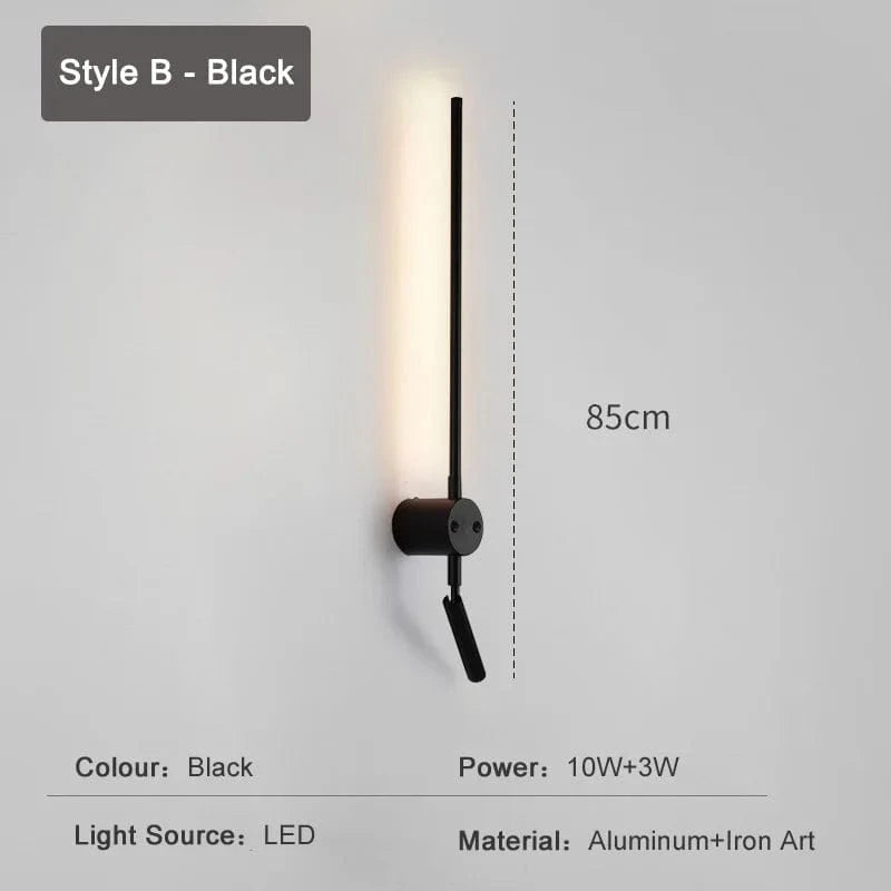 Applique Murale LED Minimaliste Nordique avec Interrupteur pour Lecture | Marco Lucetti Style B noir / Blanc chaud (3000K) / 13W