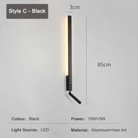 Applique Murale LED Minimaliste Nordique avec Interrupteur pour Lecture | Marco Lucetti Style C noir / Blanc chaud (3000K) / 13W
