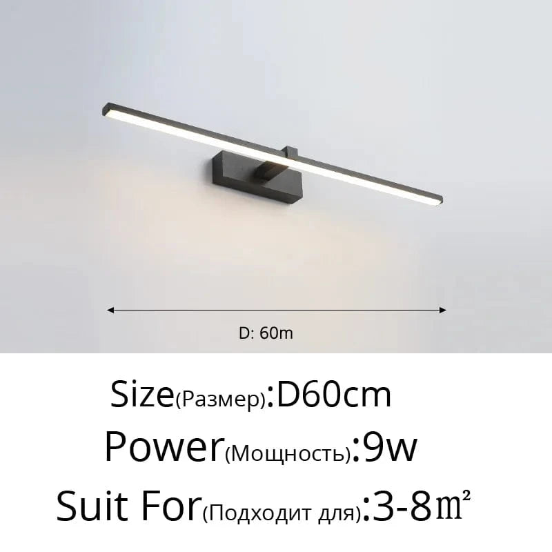 Applique murale LED miroir moderne pour chambre salle de bain - Luminaria luminaire déco Maison Penteadeira - Wandlamp | Marco Lucetti Noir 60cm 9W / Blanc chaud (2700-3500K)