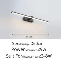 Applique murale LED miroir moderne pour chambre salle de bain - Luminaria luminaire déco Maison Penteadeira - Wandlamp | Marco Lucetti Noir 60cm 9W / Blanc chaud (2700-3500K)