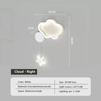 Applique murale LED Modern Acrylique Fer Chambre Enfants | Marco Lucetti LWL116 Blanc Nuage R / Blanc froid