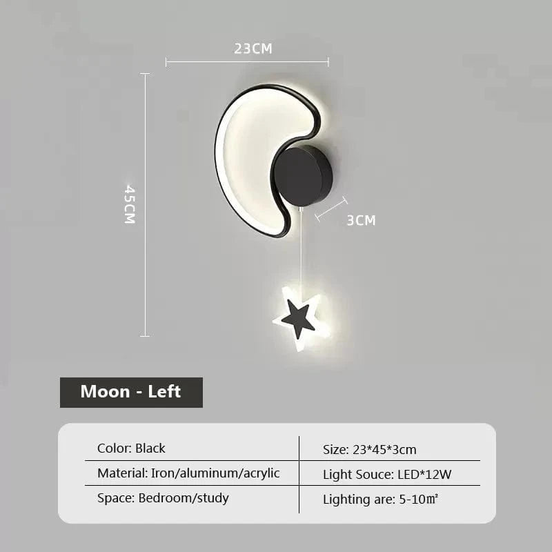 Applique murale LED Modern Acrylique Fer Chambre Enfants | Marco Lucetti LWL116 Lune Noir L / Blanc froid