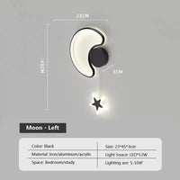 Applique murale LED Modern Acrylique Fer Chambre Enfants | Marco Lucetti LWL116 Lune Noir L / Blanc froid
