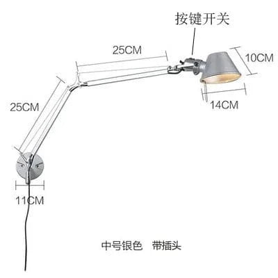 Applique murale LED moderne à bras long pliable et réglable - Parfait pour la lecture | Marco Lucetti Bouchon argenté moyen