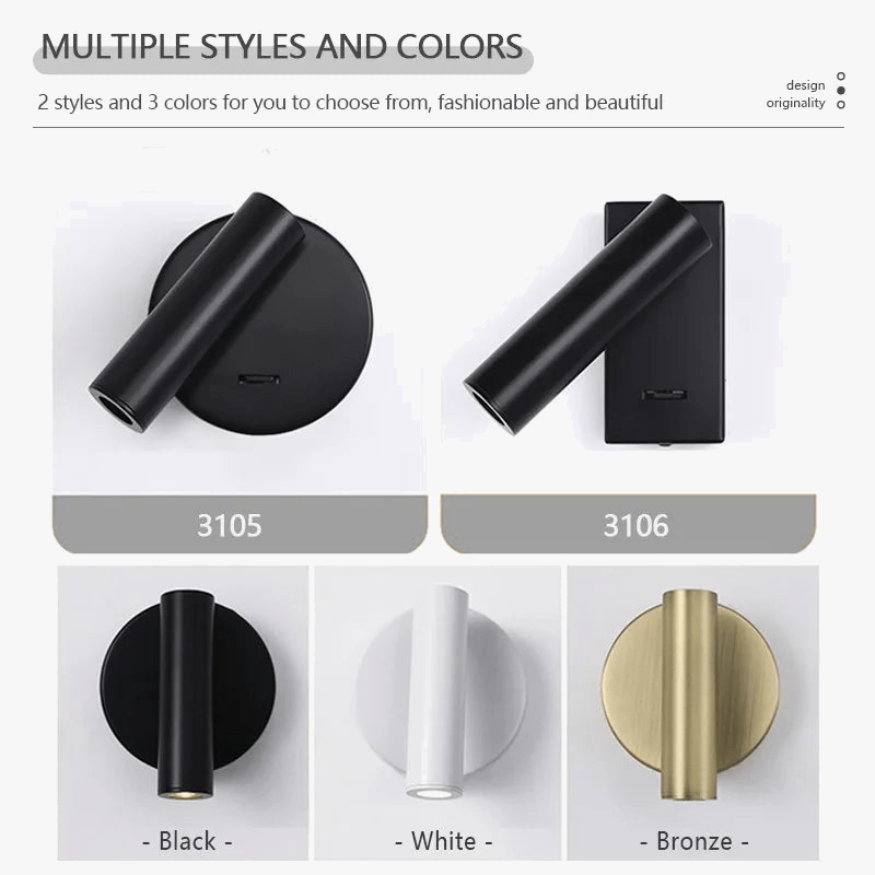 Applique murale LED moderne ajustable et pivotante pour la lecture. | Marco Lucetti