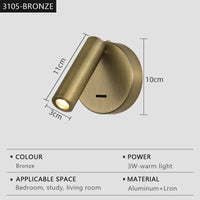 Applique murale LED moderne ajustable et pivotante pour la lecture. | Marco Lucetti 3105-bronze