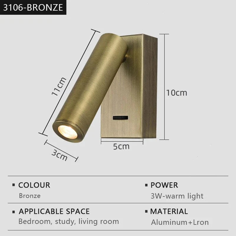 Applique murale LED moderne ajustable et pivotante pour la lecture. | Marco Lucetti 3106-bronze