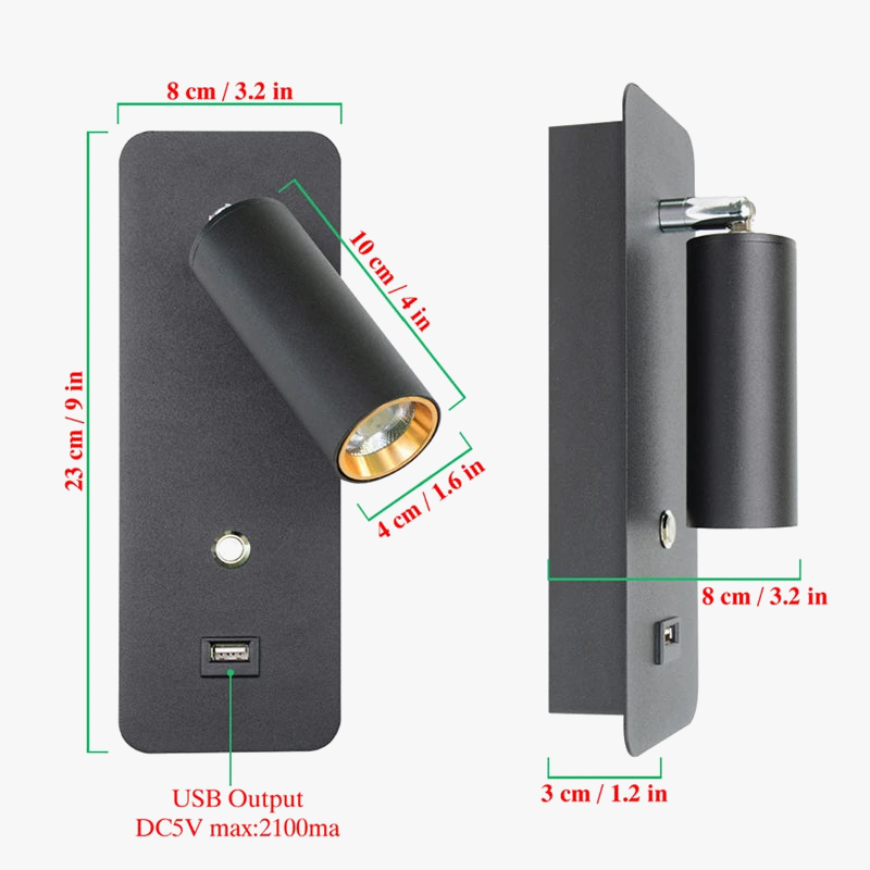 Applique murale LED moderne avec rotation et charge USB - LumiFlex