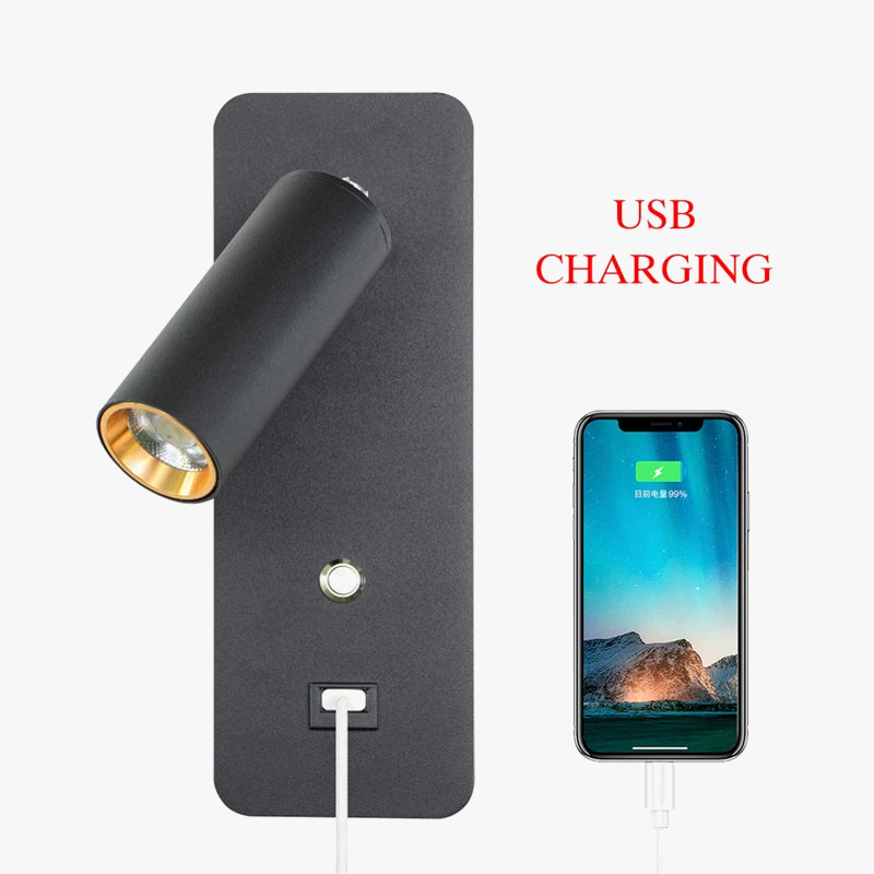 Applique murale LED moderne avec rotation et charge USB - LumiFlex