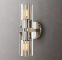 Applique murale LED Moderne en Cristal Clair et Nickel Laiton | Marco Lucetti Corps de lampe chromé / L114xP127xH330mm / Blanc froid (5 500-7 000 K).