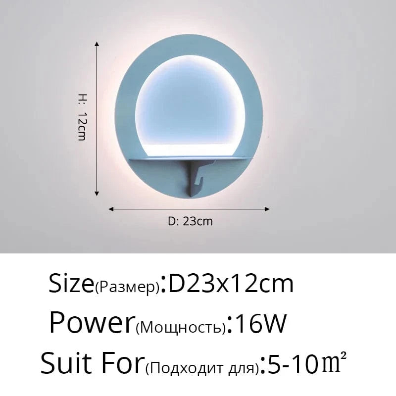 Applique Murale LED Moderne Étagère Nordique à Économie d'Énergie | Marco Lucetti Bleu rond 16W / Blanc froid (5 500-7 000 K).