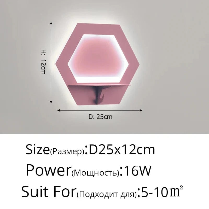 Applique Murale LED Moderne Étagère Nordique à Économie d'Énergie | Marco Lucetti Pentagone Rose 16W / Blanc froid (5 500-7 000 K).