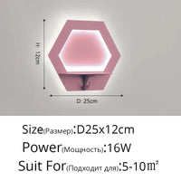 Applique Murale LED Moderne Étagère Nordique à Économie d'Énergie | Marco Lucetti Pentagone Rose 16W / Blanc froid (5 500-7 000 K).