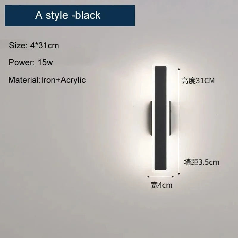 Applique murale LED moderne nordique pour une décoration intérieure tendance | Marco Lucetti A style noir / CHINE / Lumière trichromatique | 15-32W