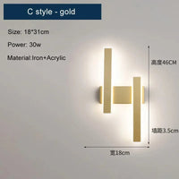 Applique murale LED moderne nordique pour une décoration intérieure tendance | Marco Lucetti Or style C / CHINE / Lumière trichromatique | 15-32W