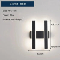 Applique murale LED moderne nordique pour une décoration intérieure tendance | Marco Lucetti Style B noir / CHINE / Lumière trichromatique | 15-32W