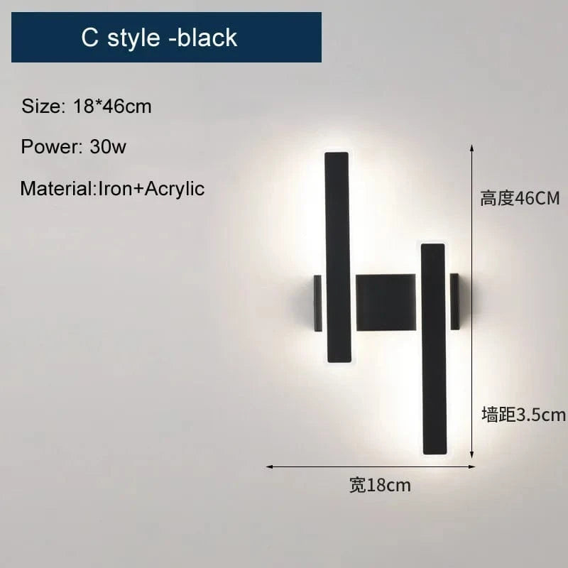 Applique murale LED moderne nordique pour une décoration intérieure tendance | Marco Lucetti Style C noir / CHINE / Lumière trichromatique | 15-32W