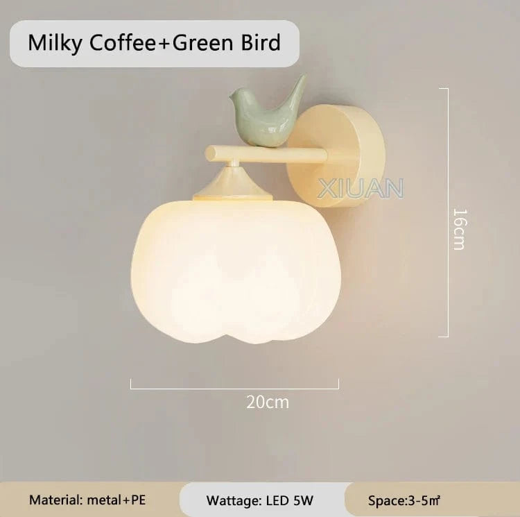 Applique murale LED moderne "Oiseau Lumière" avec abat-jour en PE | Marco Lucetti Oiseau vert laiteux / Gradation RC