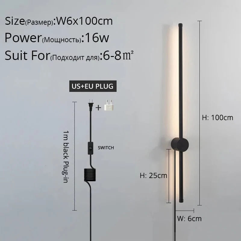 Applique murale LED moderne pour salon, chambre et cuisine | Marco Lucetti B Noir 100cm / Blanc chaud Pas de télécommande