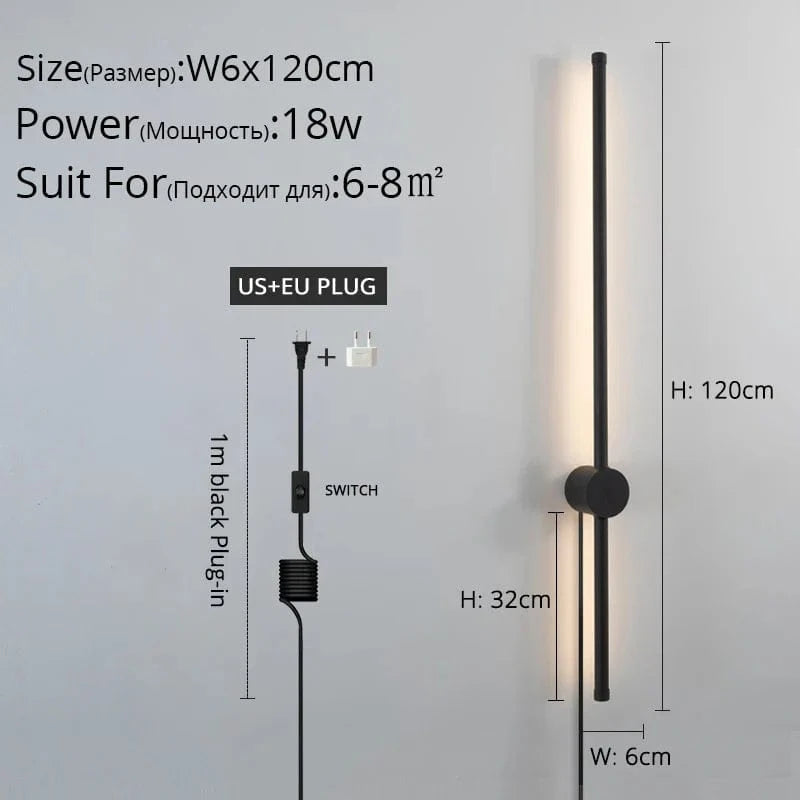 Applique murale LED moderne pour salon, chambre et cuisine | Marco Lucetti B Noir 120cm / Blanc chaud Pas de télécommande