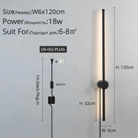 Applique murale LED moderne pour salon, chambre et cuisine | Marco Lucetti B Noir 120cm / Blanc chaud Pas de télécommande