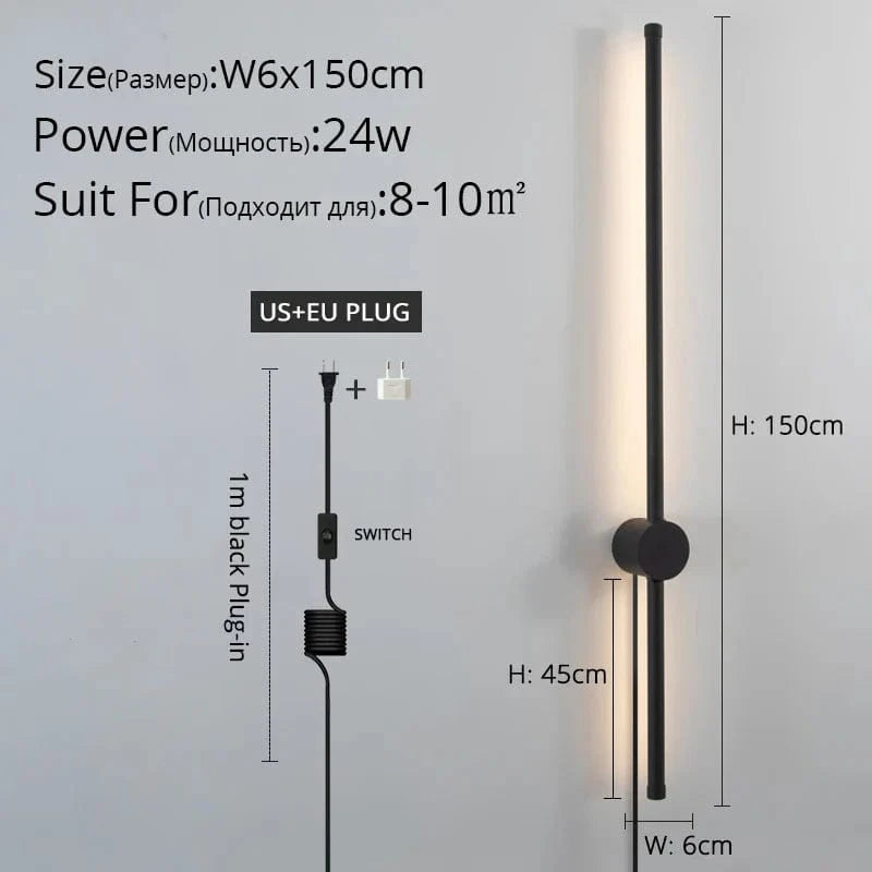 Applique murale LED moderne pour salon, chambre et cuisine | Marco Lucetti B Noir 150cm / Blanc chaud Pas de télécommande