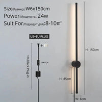 Applique murale LED moderne pour salon, chambre et cuisine | Marco Lucetti B Noir 150cm / Blanc chaud Pas de télécommande