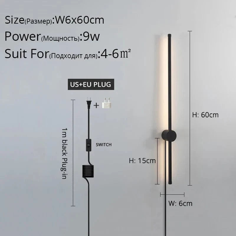 Applique murale LED moderne pour salon, chambre et cuisine | Marco Lucetti B Noir 60cm / Blanc chaud Pas de télécommande