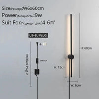 Applique murale LED moderne pour salon, chambre et cuisine | Marco Lucetti B Noir 60cm / Blanc chaud Pas de télécommande