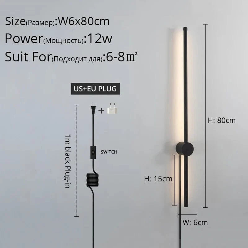 Applique murale LED moderne pour salon, chambre et cuisine | Marco Lucetti B Noir 80cm / Blanc chaud Pas de télécommande