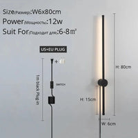 Applique murale LED moderne pour salon, chambre et cuisine | Marco Lucetti B Noir 80cm / Blanc chaud Pas de télécommande